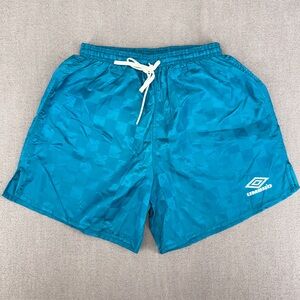 90’s Umbro Nylon Mens M Shorts Teal 5” Inseam Checkerboard Soccer Vintage USA